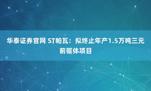 华泰证券官网 ST帕瓦：拟终止年产1.5万吨三元前驱体项目