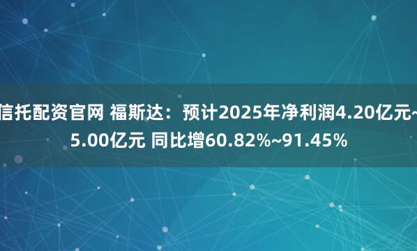 信托配资官网 福斯达：预计2025年净利润4.20亿元~5.00亿元 同比增60.82%~91.45%